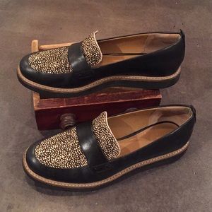 Clark Artisan Black Leather & Animal Print Shoes